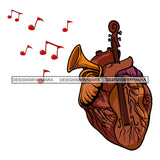 Hearth Music Notes Electric Guitar Trumpet Inside Heart SVG PNG JPG Cut Files For Silhouette Cricut and More!