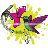 Hummingbird Flying Wings Freedom Flower Music Notes Splash SVG PNG JPG Cut Files For Silhouette Cricut and More!