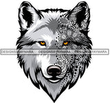 Wolf Head Face Tattoo Pattern Wild Animal Mammal Danger SVG PNG JPG Cut Files For Silhouette Cricut and More!