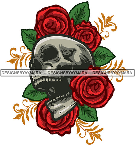 Skull Head Skeleton Dead Death Human Bone Rosses Flowers Love SVG PNG JPG Cut Files For Silhouette Cricut and More!