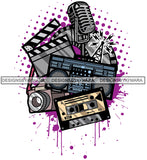 Microphone Camera Vintage Old School Movie Action Recorder Cassette Boombox SVG PNG JPG Cut Files For Silhouette Cricut and More!