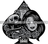Spade Skull Woman Dead Gambling Gambler Casino Money Roll Gun Crown Rosses Jocker Woman SVG PNG JPG Cut Files For Silhouette Cricut and More!
