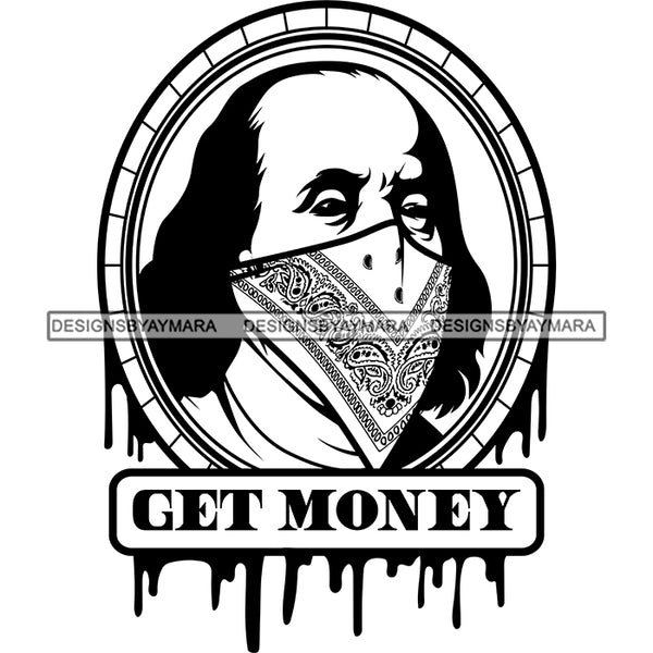 Get Money Quote Bald Head Man Wearing Musk Color Dripping Circle Design Element White Background SVG JPG PNG Vector Clipart Cricut Cutting Files
