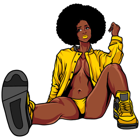 Sexy Afro Woman Sitting Vector Wearing Bikini Afro Hair Style Design Element Color Dress White Background SVG JPG PNG Vector Clipart Cricut Cutting Files