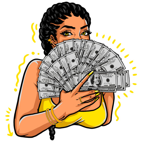 Afro Woman Holding Money Use Hand Fan Vector Face Hide Design Element African Beautiful Woman Long Hair SVG JPG PNG Vector Clipart Cricut Cutting Files