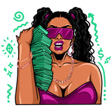 Afro Woman Holding Money Vector Wearing Sunglass Curly Hair Design Element Symbol Art Work White Background SVG JPG PNG Vector Clipart Cricut Cutting Files