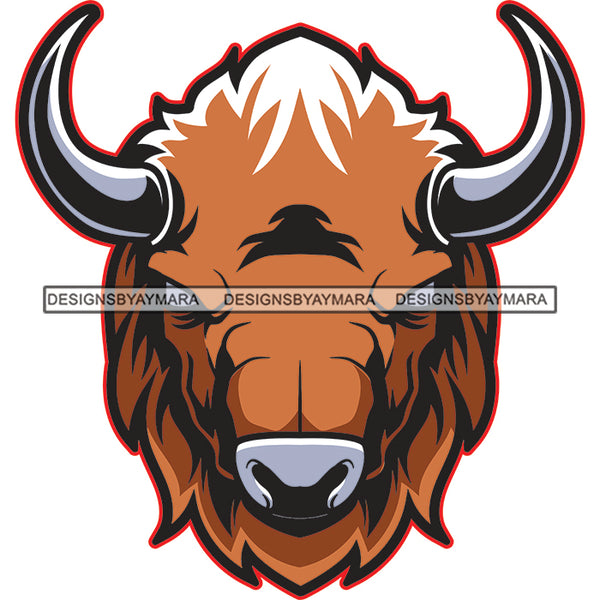 Bull Animal Head Horn Wildlife Mammal Mascot SVG PNG JPG Cut Files For Silhouette Cricut and More!