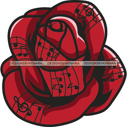 Red Rose Music Notes Flower Melody Artwork SVG PNG JPG Cut Files For Silhouette Cricut and More!