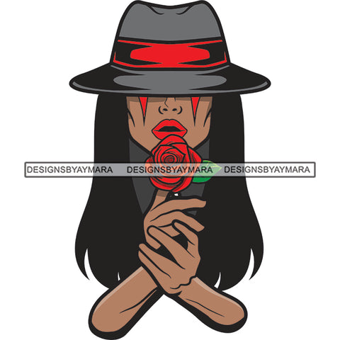 Woman Holding Flower Rosses Joker Face Hat Long Hair SVG PNG JPG Cut Files For Silhouette Cricut and More!