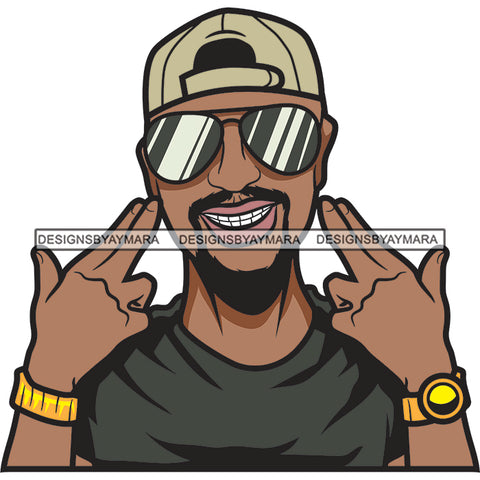 Afro Man Smile Baseball Cap Hat Sunglasses Beard Mustache Gold Watch SVG PNG JPG Cut Files For Silhouette Cricut and More!