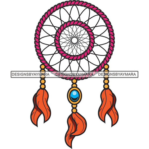 Dreamcatcher Tribal Catcher Indian American Decoration Symbol Native Bohemian Feather Art Ethnic Hippie Traditional Romantic Ornament SVG PNG JPG Cut Files For Silhouette Cricut and More!