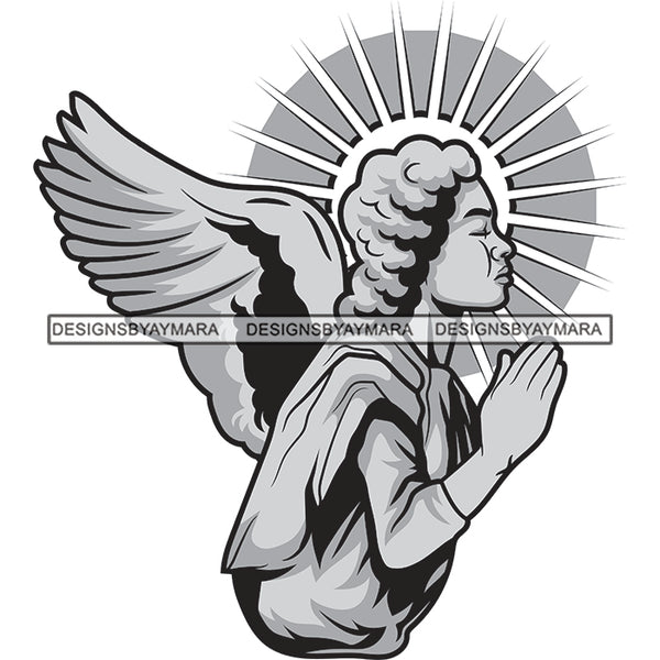Angel Woman Praying Sunburst Prayer hands Begging Wings SVG PNG JPG Cut Files For Silhouette Cricut and More!
