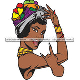 Caribbean Girl Rock and Roll Sign Tongue Out Melanin Nubian Fruits Hair Turban SVG PNG JPG Cut Files For Silhouette Cricut and More!