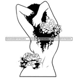 Flower Woman No Clothes Naked Beauty Roses Melanin Sensual Showing Back Vector Designs For T-Shirt and Other Products SVG PNG JPG Cutting Files For Silhouette Cricut and More!