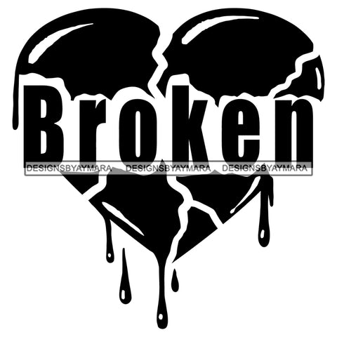 Broken Heart Dripping Blood Tattoo Ideas Pain Hurt Broke Up Sad Vector Designs For T-Shirt and Other Products SVG PNG JPG Cutting Files For Silhouette Cricut and More!