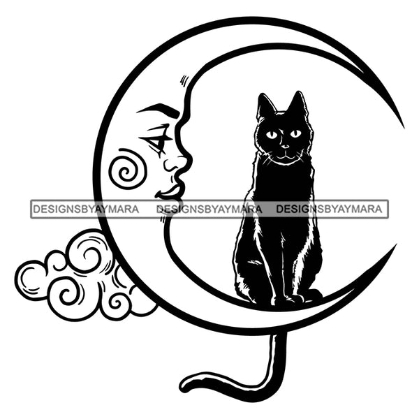 Moon Cat Sky Love Clouds Vector Designs For T-Shirt and Other Products SVG PNG JPG Cut Files For Silhouette Cricut and More!