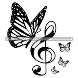 Butterfly Music Notes Classic Melody Tattoo Ideas Classical Vector Designs For T-Shirt and Other Products SVG PNG JPG Cut Files For Silhouette Cricut and More!