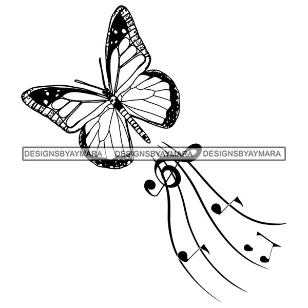 Butterfly Music Notes Classic Melody Tattoo Ideas Classical Vector Designs For T-Shirt and Other Products SVG PNG JPG Cut Files For Silhouette Cricut and More!