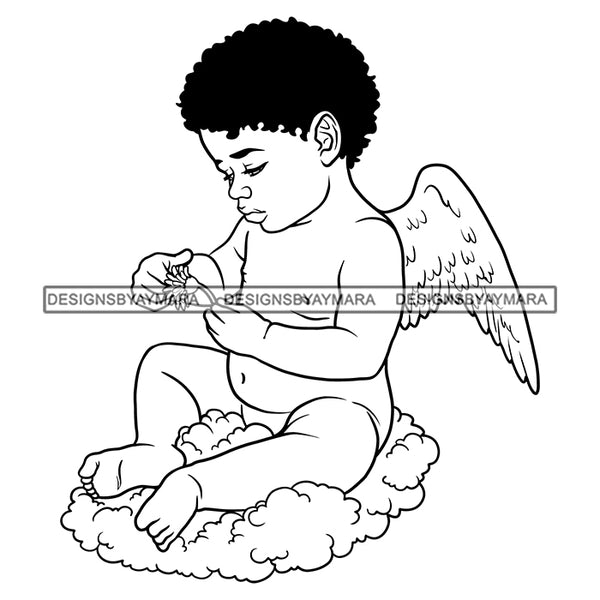 Baby Boy Angel Wings Heaven Peace Love Child God Sitting Cloud Vector Designs For T-Shirt and Other Products SVG PNG JPG Cutting Files For Silhouette Cricut and More!