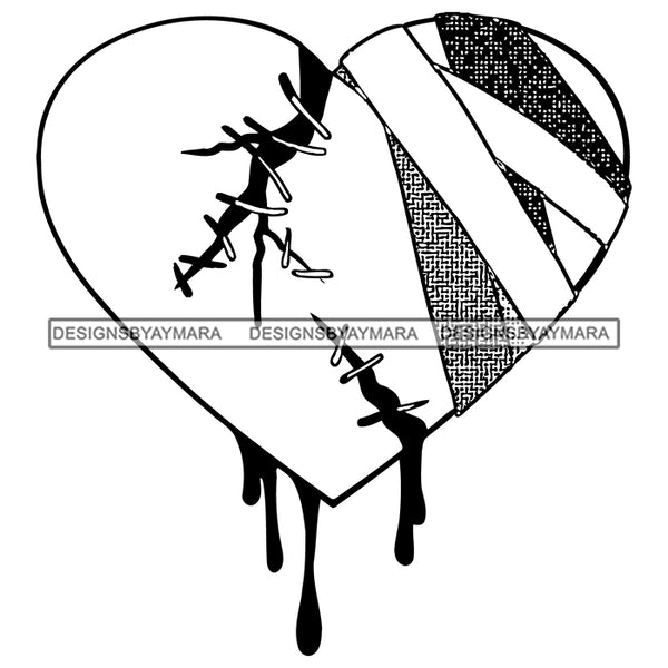 Broken Heart Patch Bandage Hurt Pain Bleeding Blood Love Vector Designs For T-Shirt and Other Products SVG PNG JPG Cut Files For Silhouette Cricut and More!