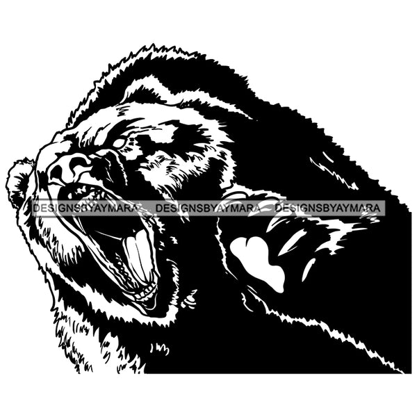 Bear Growling Danger Aggressive Power Strength Animal Wild Wildlife Vector Designs For T-Shirt and Other Products SVG PNG JPG Cut Files For Silhouette Cricut and More!