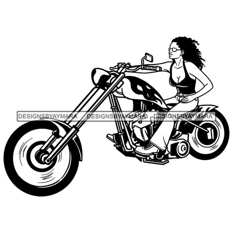 Biker Chick Chopper Motorcycle Cruiser Woman Riding Speed Vector Designs For T-Shirt and Other Products SVG PNG JPG Cutting Files For Silhouette Cricut and More!