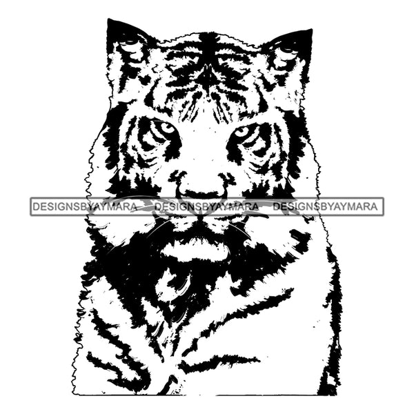 Tiger Bengal Face Power Aggressive Animal Wildlife Nature Big Cat Vector Designs For T-Shirt and Other Products SVG PNG JPG Cut Files For Silhouette Cricut and More!