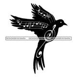 Bird Flying Music Notes Classic Treble Bass Classical Tattoo Ideas Vector Designs For T-Shirt and Other Products SVG PNG JPG Cut Files For Silhouette Cricut and More!