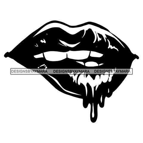 Lips Dripping Biting Teeth Sensual Tattoo Ideas Vector Designs For T-Shirt and Other Products SVG PNG JPG Cut Files For Silhouette Cricut and More!