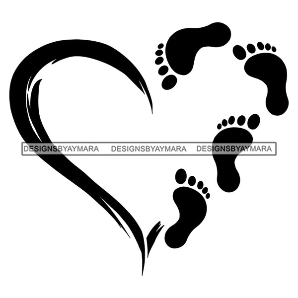 Heart Baby Feet Adorable Kid Child Newborn Infant Tattoo Ideas Vector Designs For T-Shirt and Other Products SVG PNG JPG Cut Files For Silhouette Cricut and More!