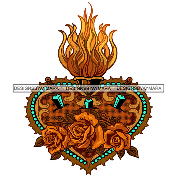 Heart Tattoo Sword Flames Rosses Fire Love Hurt Pain Tattoo Ideas Vector Designs For T-Shirt and Other Products SVG PNG JPG Cutting Files For Silhouette Cricut and More!