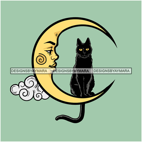 Moon Cat Sky Love Clouds Vector Designs For T-Shirt and Other Products SVG PNG JPG Cut Files For Silhouette Cricut and More!