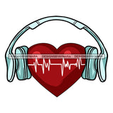 Headphones Heart Tattoo Ideas Music Lover Heart Beats Frequency DJ Vector Designs For T-Shirt and Other Products SVG PNG JPG Cut Files For Silhouette Cricut and More!