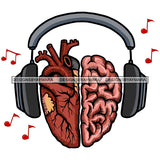 Headphones Heart Tattoo Ideas Music Notes Music Lover Human Heart DJ Vector Designs For T-Shirt and Other Products SVG PNG JPG Cut Files For Silhouette Cricut and More!