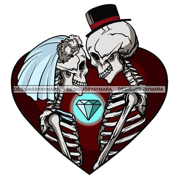 Skull Couple Skeleton True Love Getting Marry Relationship Goals Soulmates Diamond Tattoo Ideas Vector Designs For T-Shirt and Other Products SVG PNG JPG Cut Files For Silhouette Cricut and More!