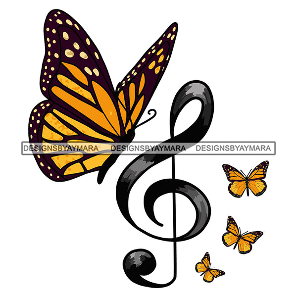 Butterfly Music Notes Classic Melody Tattoo Ideas Classical Vector Designs For T-Shirt and Other Products SVG PNG JPG Cut Files For Silhouette Cricut and More!