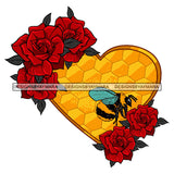 Bee Heart Honeycomb Honey Rosses Tattoo Ideas Fly Animal Insect Vector Designs For T-Shirt and Other Products SVG PNG JPG Cut Files For Silhouette Cricut and More!