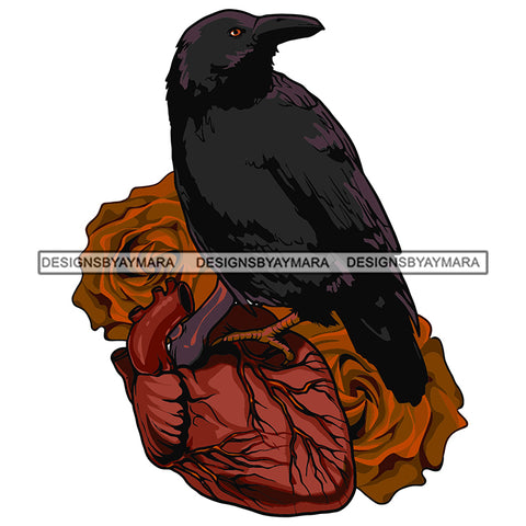 Raven Heart Rosses Tattoo Ideas Death Dead Muerte Vector Designs For T-Shirt and Other Products SVG PNG JPG Cut Files For Silhouette Cricut and More!