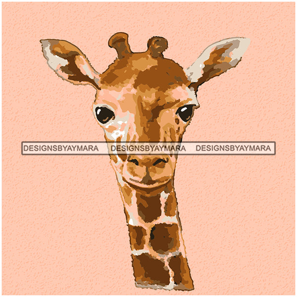 Giraffe Head Cute Animal Mammal Wildlife Vector Designs For T-Shirt and Other Products SVG PNG JPG Cut Files For Silhouette Cricut and More!