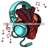Headphones Heart Music Notes Classic Treble Bass Classical Tattoo Ideas Vector Designs For T-Shirt and Other Products SVG PNG JPG Cut Files For Silhouette Cricut and More!
