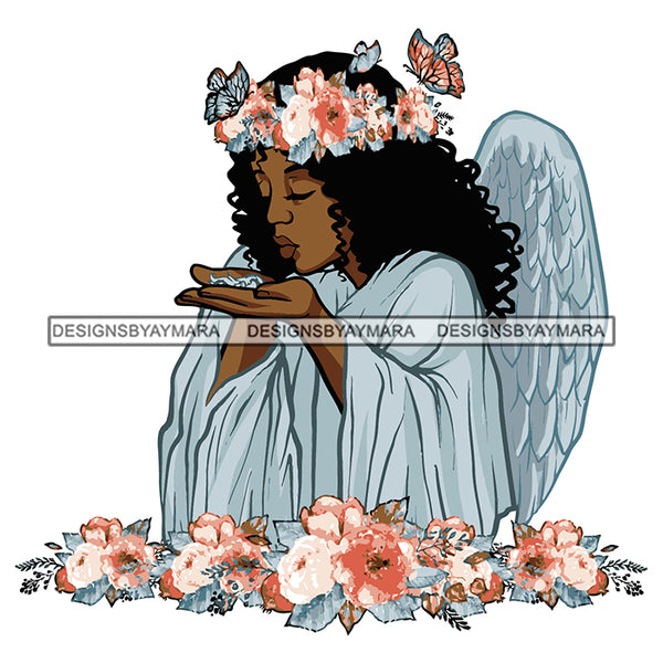 Angel Girl Flowers Butterfly Wings Rosses Heaven Peace Love Vector Designs For T-Shirt and Other Products SVG PNG JPG Cutting Files For Silhouette Cricut and More!