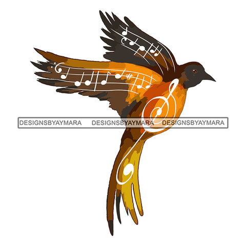 Bird Flying Music Notes Classic Treble Bass Classical Tattoo Ideas Vector Designs For T-Shirt and Other Products SVG PNG JPG Cut Files For Silhouette Cricut and More!