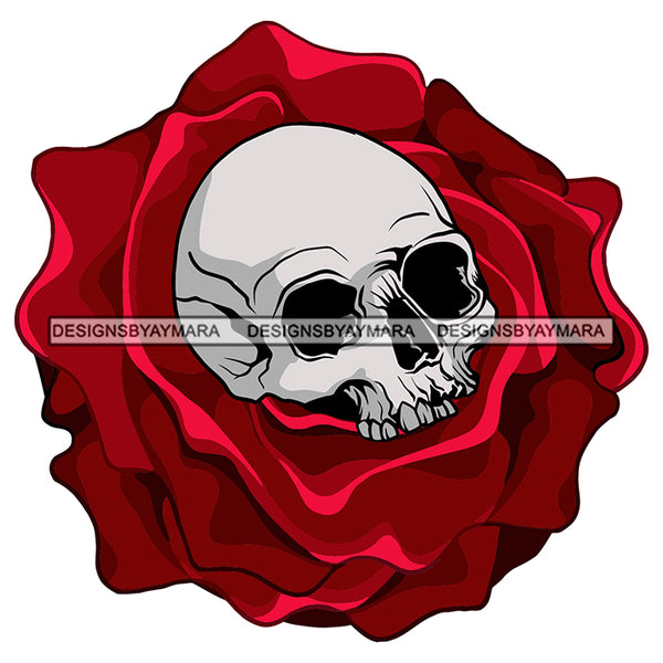 Red Roses Skull Head Death Dead Flower Tattoo Ideas Vector Designs For T-Shirt and Other Products SVG PNG JPG Cut Files For Silhouette Cricut and More!