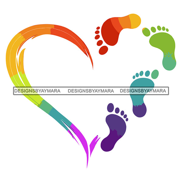 Rainbow Heart Baby Feet Adorable Kid Child Newborn Infant Tattoo Ideas Vector Designs For T-Shirt and Other Products SVG PNG JPG Cut Files For Silhouette Cricut and More!