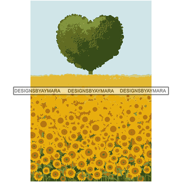 Heart Tree Sunflowers Farm Nature Love Vector Designs For T-Shirt and Other Products SVG PNG JPG Cut Files For Silhouette Cricut and More!