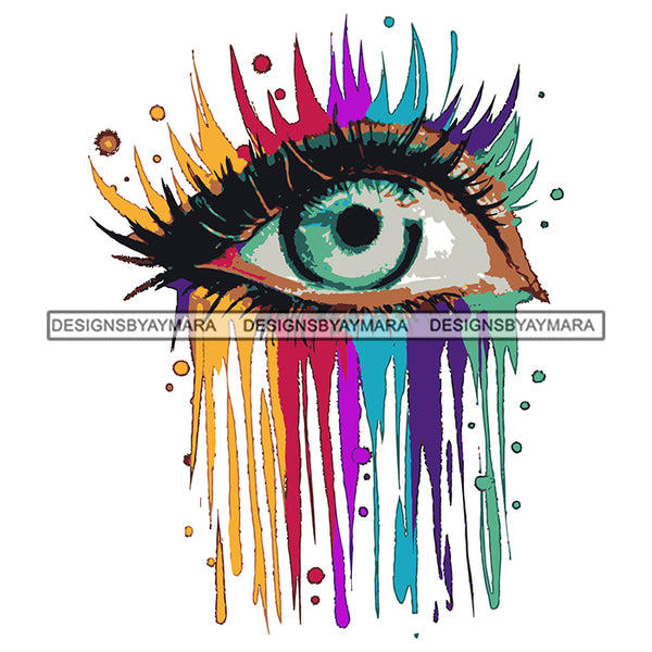 Rainbow Dripping Eyes Long Colorful Eyelashes Tattoo Ideas Splash Vector Designs For T-Shirt and Other Products SVG PNG JPG Cut Files For Silhouette Cricut and More!