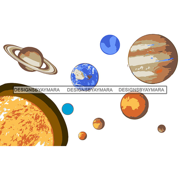 Planets Galaxy Sun Earth Cosmic Astronomy Tail Cosmos Trail Meteorite Universe Vector Designs For T-Shirt and Other Products SVG PNG JPG Cut Files For Silhouette Cricut and More!