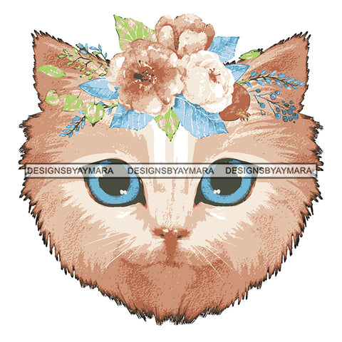 Cute Kitty Cat Face Flower Female Domestic Animal Mammal Vector Designs For T-Shirt and Other Products SVG PNG JPG Cut Files For Silhouette Cricut and More!