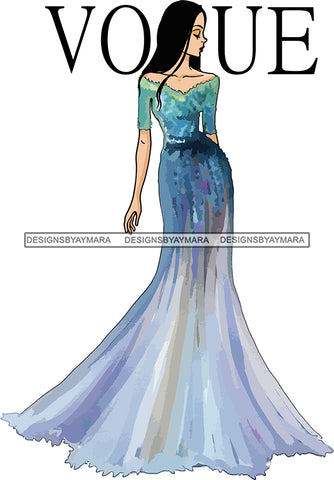 Model Fashion Woman Posing Fancy Gown Dress Vogue Goddess Glamour Trendy Clothing  Straight Hair Style SVG Cutting Files For Silhouette Cricut More