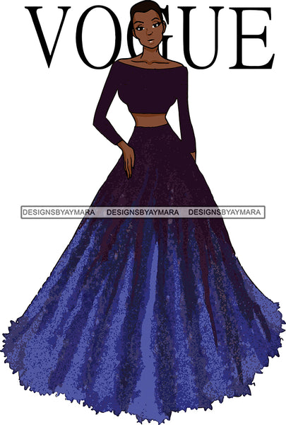 Afro Black Model Fashion Woman Posing Fancy Gown Dress Vogue Goddess Glamour Trendy Clothing Short Hair Style SVG Cutting Files For Silhouette Cricut More